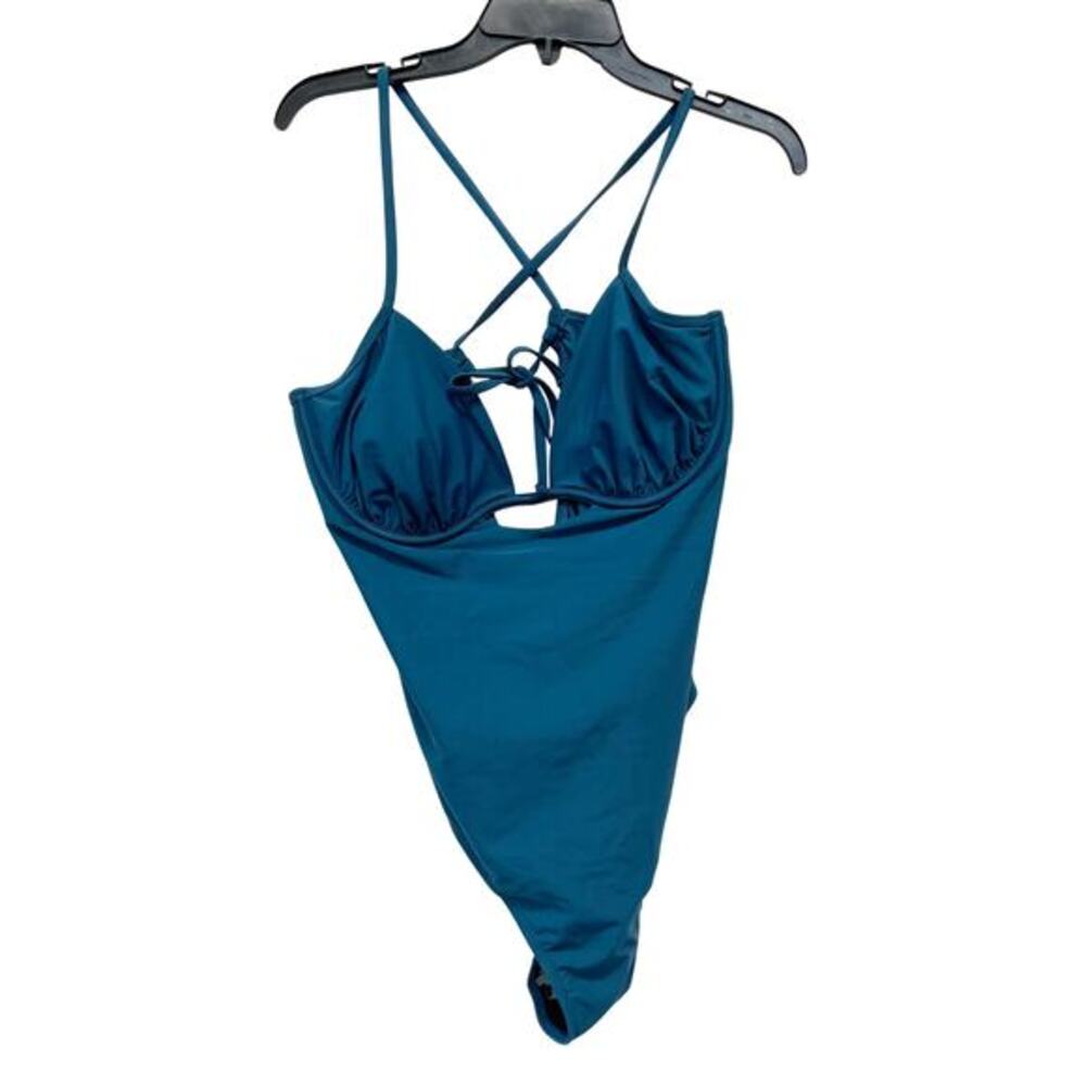 Cupshe Women's Italian Voyage Cross Back Cheeky One Piece Swimsuit Teal XL‎